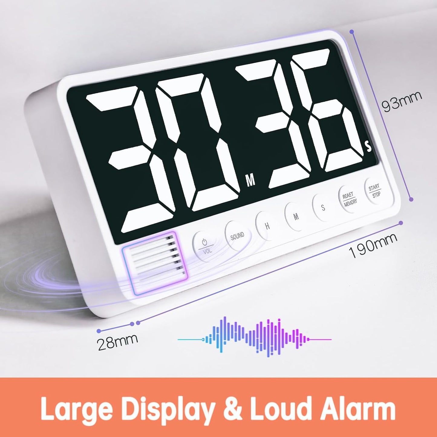Digital Kitchen Timer - 7.1” Extra Large Display LED Magnetic Rechargeable Countdown/Up Timer, w/6 Alarms 4 Levels Volume Memory Function for Cooking, Classroom, Office, Home Gym(Black)