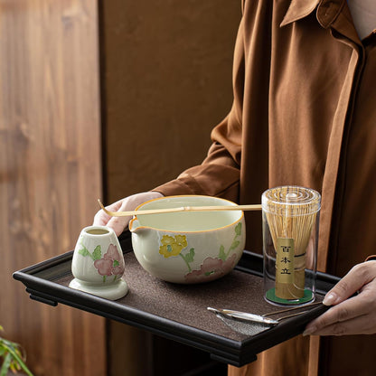 Matcha Set, Matcha Whisk Set Includes Matcha Bowl and Whisk, Whisk Holder, Sifter, Scoop, Spoon Holder, Tea Towel- 7pcs Perfect Matcha Kit for Matcha Tea Ceremony