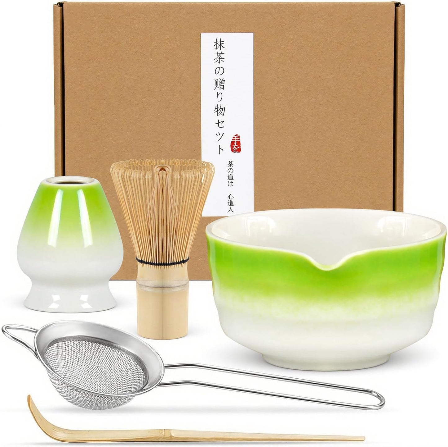 Matcha Whisk Set - Premium Complete Ceremonial Grade Matcha Set with Bamboo Whisk, Matcha Bowl with Spout, Scoop, Sifter & Holder - Authentic Japanese Tea Kit for Traditional Tea Preparation