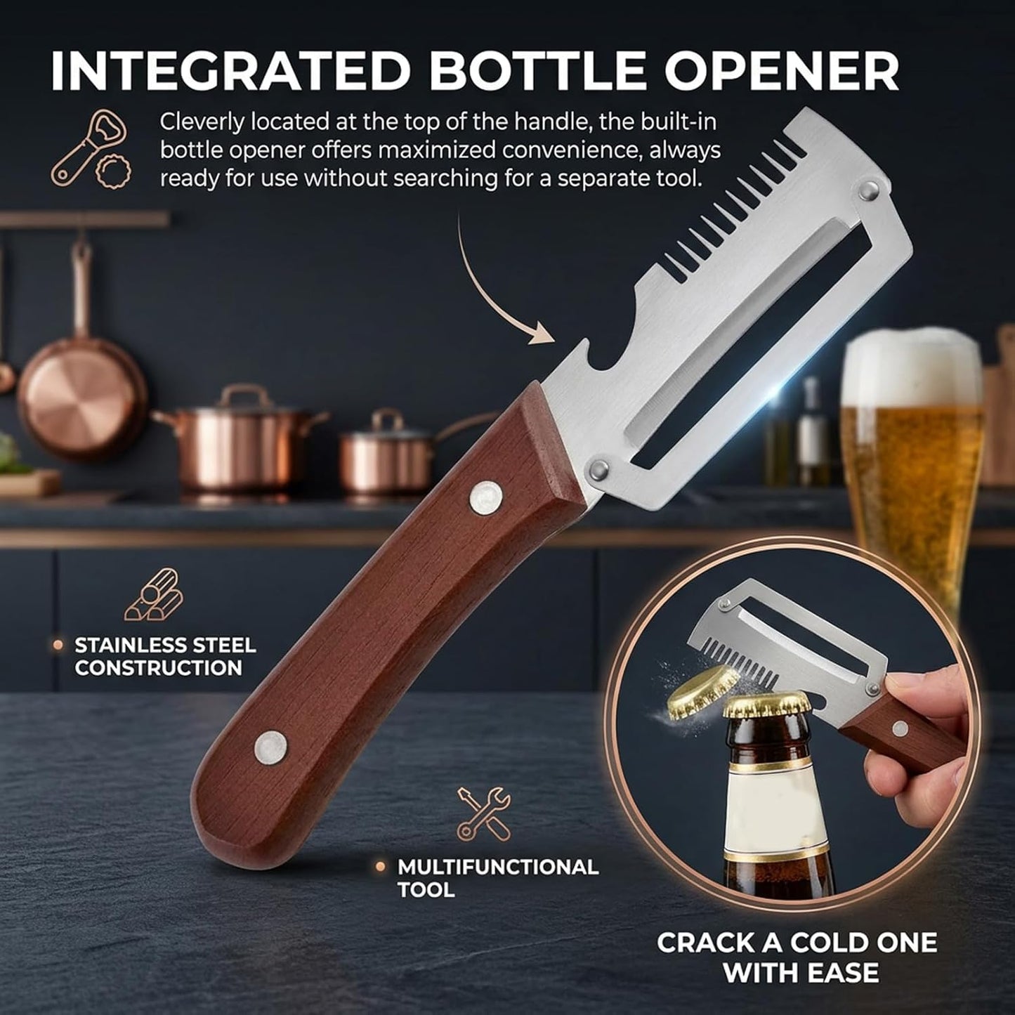 Utilira Shredder, Multifunctional Vegetable Julienne Peeler, Kitchen Multi-Function Stainless Steel Thickened Fruit Peeler Knife, With Built-In Bottle Opener For Peeling Fruits, Vegetables