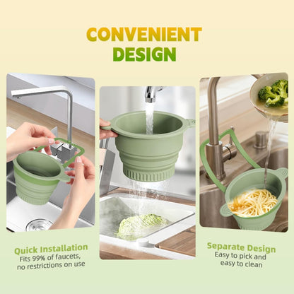 Silicone Faucet Hanging Strainer, Collapsible & Foldable Drain Basket for Sink, Hanging Food Catcher with Faucet Clip, Easy Storage Vegetable Fruit Colander