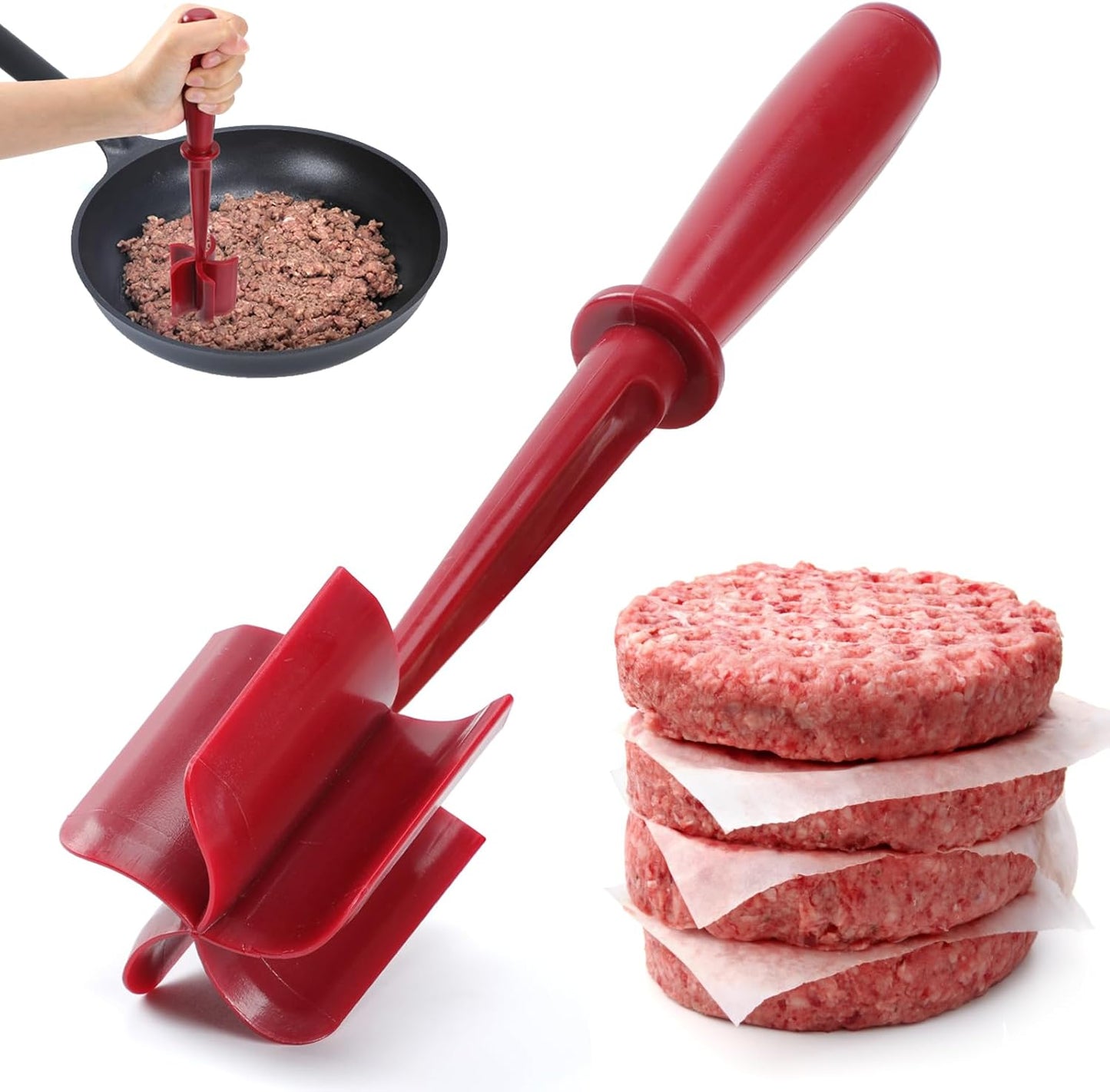 CUNSENR Premium Meat Chopper - 5 Curve Blade Ground Beef Smasher Tool - Heat-Resistant Nylon Meat Masher for Ground Beef, Hamburger, Potatoes - Non-Stick Ground Meat Chopper for Easy Mixing - Black