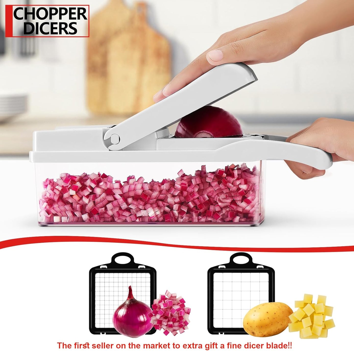 Professional Compact Vegetable Chopper, Veggie Chopper, Chopper Vegetable Cutter, Veggie Chopper with Container, Mandoline Slicer Dicer 9 Inserts