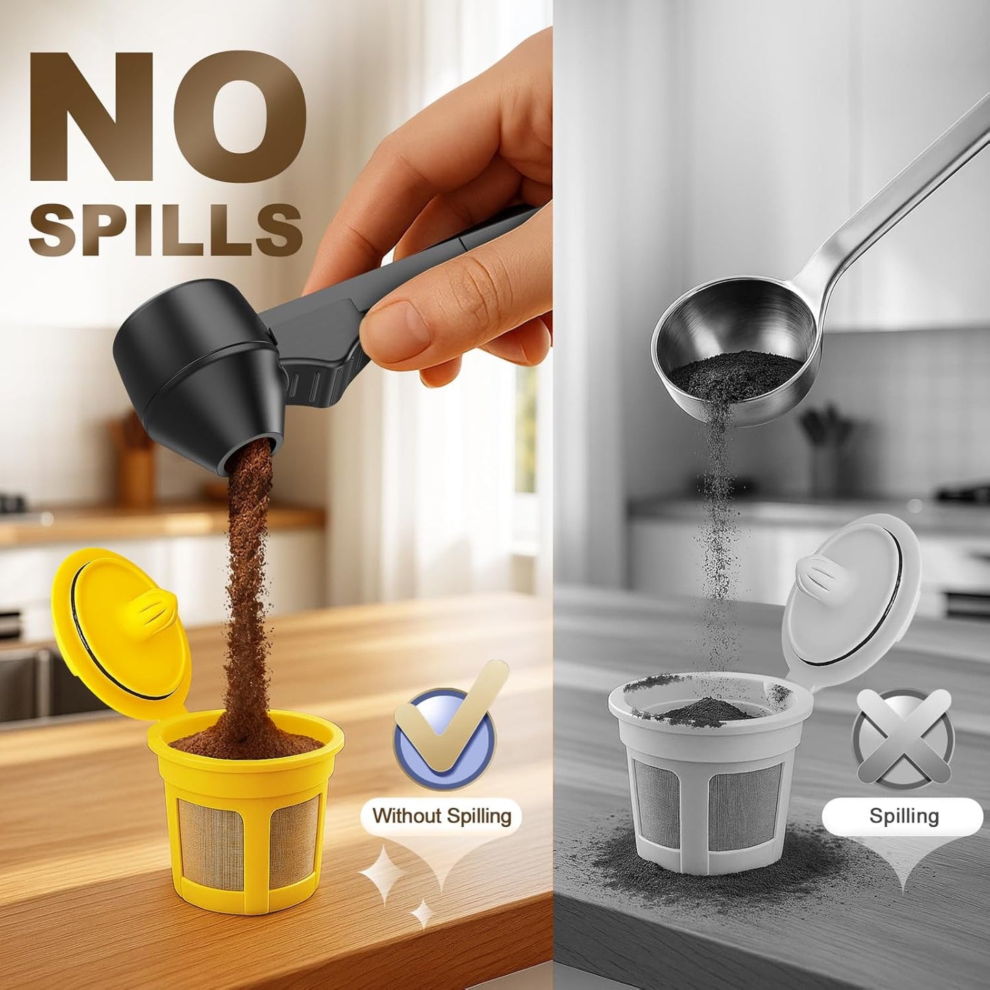 Coffee Scoop & Funnel for Reusable K Cup Refillable Coffee Pods,2 Tablespoon Coffee Scoop for Ground Coffee (1, Black)