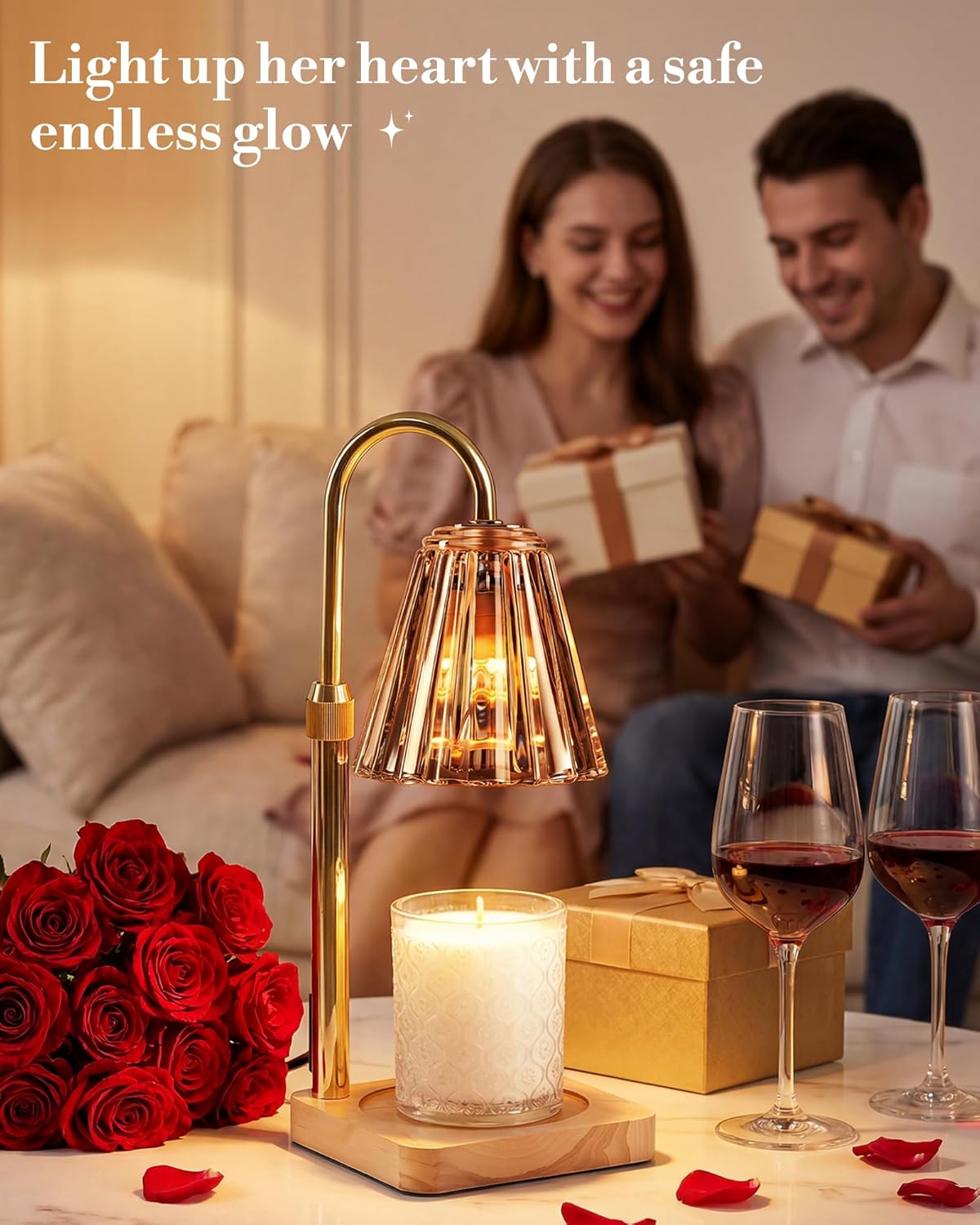 Marycele Candle Warmer Lamp with Timer & Dimmer - Mothers Day Gifts for Women Mom Her, Aesthetic Office Home Decor, Adjustable Height Wax Melter for Candle Jar & 3-Wick Candles (2 Bulbs Included)