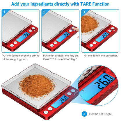 AMIR Digital Kitchen Scale, 3000g 0.01oz/ 0.1g Pocket Coffee Scale, Mini Food Scale, Pro Electronic Jewelry Scale with Back-Lit LCD Display, Tare & PCS Functions, Stainless Steel, Batteries Included