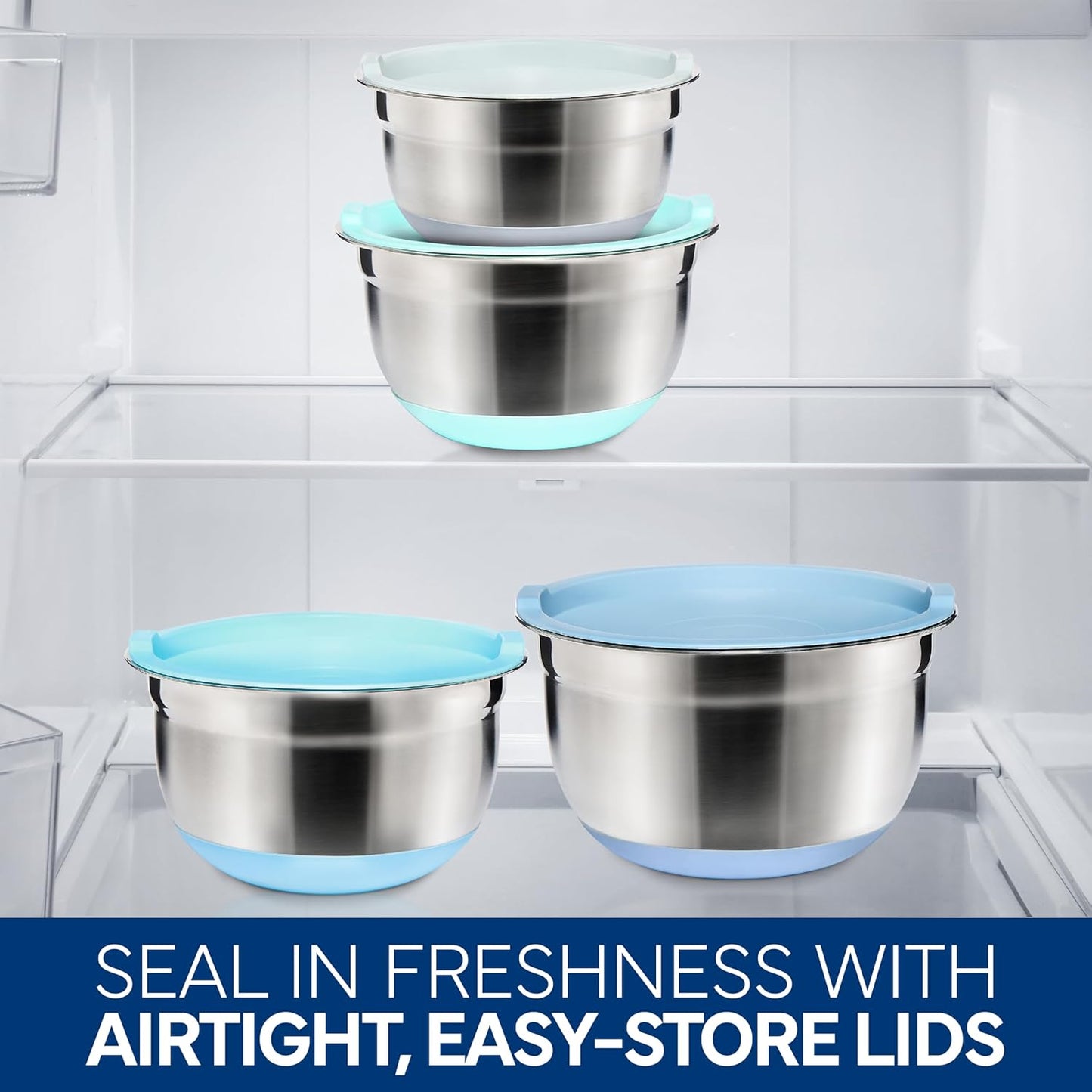 COOK WITH COLOR Stainless Steel Mixing Bowls Set with Lids - Nesting Bowls with Non-Slip Bottom, Silver, 14 Pieces