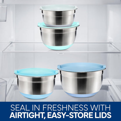 COOK WITH COLOR Stainless Steel Mixing Bowls Set with Lids - Nesting Bowls with Non-Slip Bottom, Silver, 14 Pieces