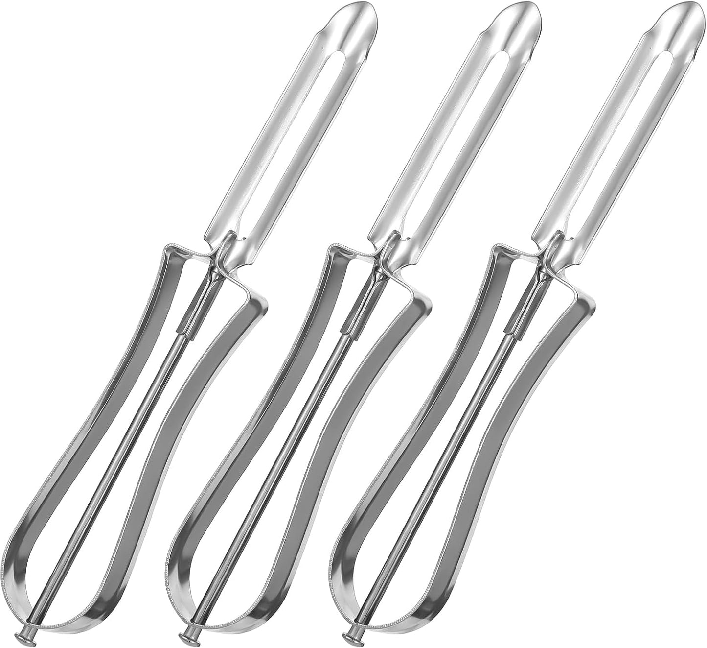 TIESOME 3 Pcs Stainless Steel Vegetable Peeler, Swivel Blade Ergonomic Handle with Potato Eye Remover, Commercial Grade Vegetable Peeler for Potatoes, Carrots, Apples, Dishwasher Safe, Silver