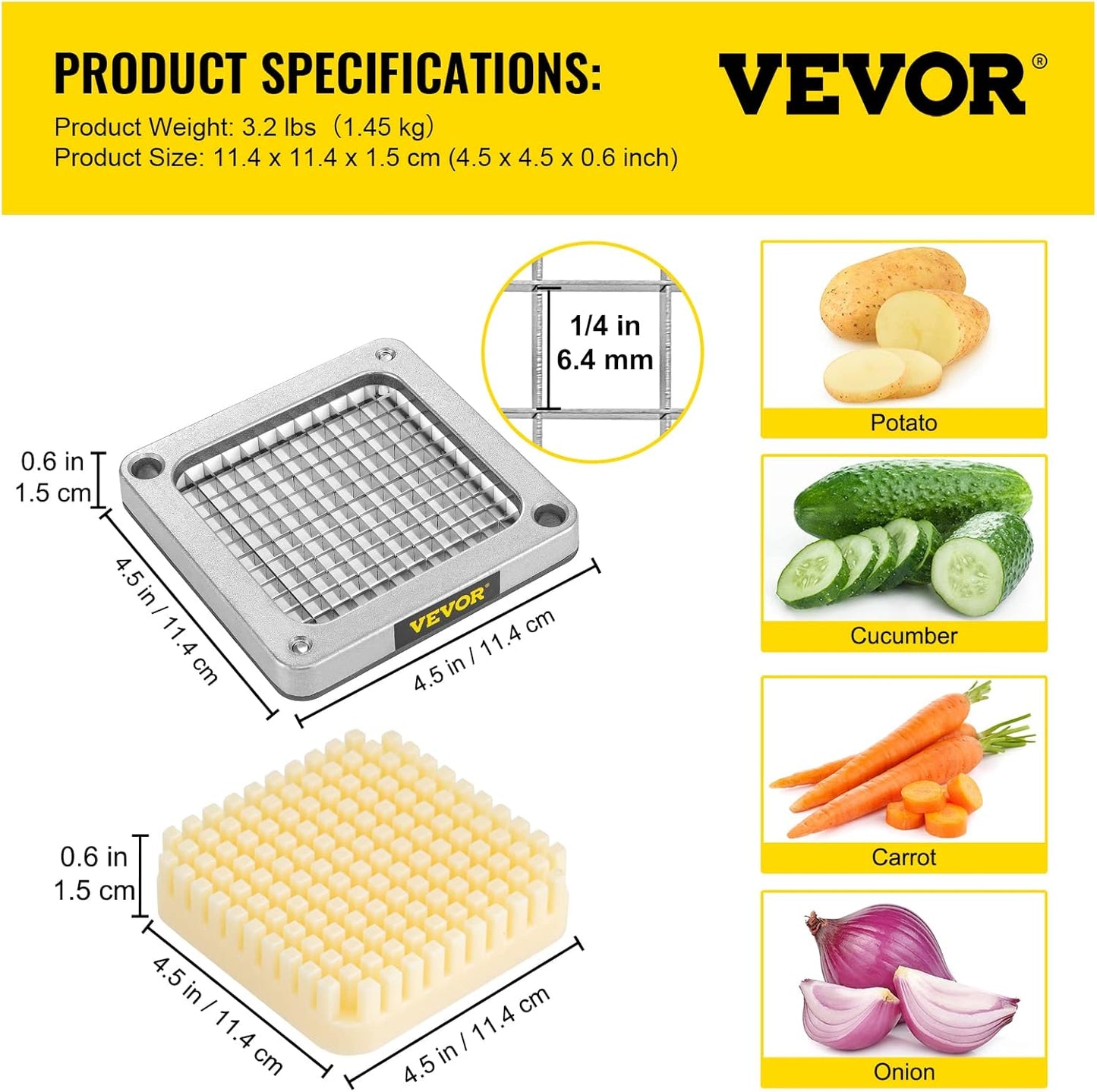 VEVOR Commercial Vegetable Chopper w/ 4 Replacement Blades, Stainless Steel French Fry Cutter Potato Dicer & Fruit Slicer for Restaurants & Home Kitchen