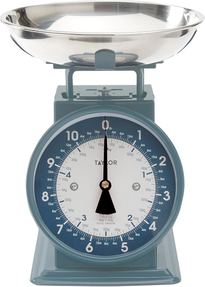 Taylor Mechanical Kitchen Food Scale with Bowl, Weighs Up to 11lbs, Measures in Grams and Ounces, Analog Cooking Scale for Baking, Black and Silver