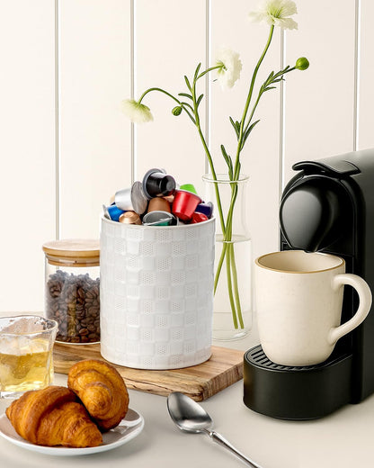 Nucookery 6.4'' Utensil Holder - Ceramic Utensil Holder for Kitchen Counter, Large Capacity Countertop Storage, Farmhouse Style Utensil Crock Organizer for Spoons, Spatulas & Cooking Tools