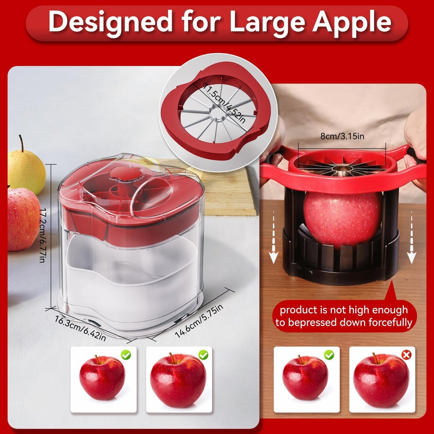 NEW Professional Apple Slicer and Corer 6.42in- Stainless Steel Apple Cutter with 12 Slices, Heavy Duty Design for Large Apples, Thin Slices, Compatible with Pears and Other Fruits（White）