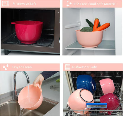 BoxedHome Green Ombre Nesting Plastic Mixing Bowl Set With Pour Spout, Microwave and Dishwasher Safe, BPA free Non-Slip Base, Set of 4 Size 1.7, 2.5, 3.5 and 4.5qt, Great for Prepping, Baking, Cooking
