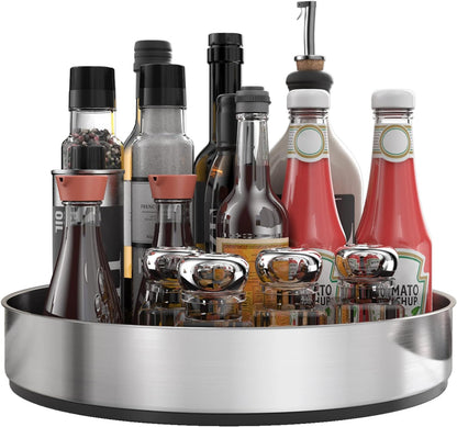 VAEHOLD Lazy Susan Turntable Spice Rack Organizer for Kitchen Cabinet, Storage Tray for Fruit, Snacks, Salad - Organizer for Cupboard, Pantry, Bathroom, Table, Cosmetic (White, 9 4/5'')