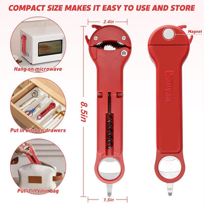 7 in 1 Jar Opener Bottle Opener and Wine Opener for Seniors with Arthritis, Weak Hands, Multi Retractable Magnetic Can Opener, Original Kitchen Lid Opener Tool (Black)