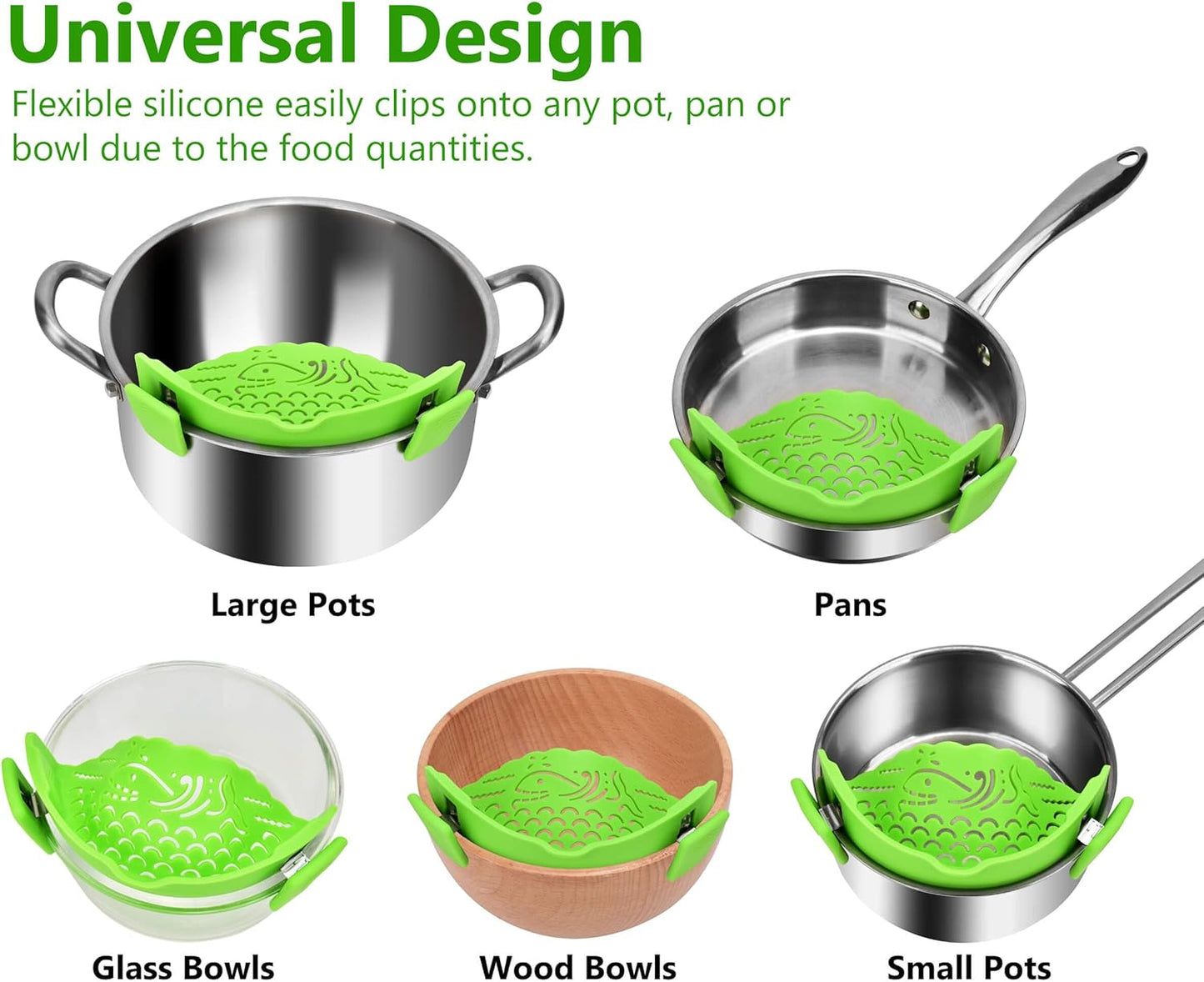 Strain Pot Strainer and Pasta Strainer - Adjustable Silicone Clip On Food Strainers for Pots, Pans, and Bowls - Kitchen Drainer Colander