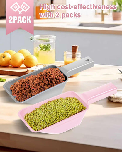 2 Cup Dog Food Scoop(2 Pack), Plastic Pet Food Scoop with Measuring Lines for Accurate Pet Food Portions,Dishwasher Safe (Grey and Pink)