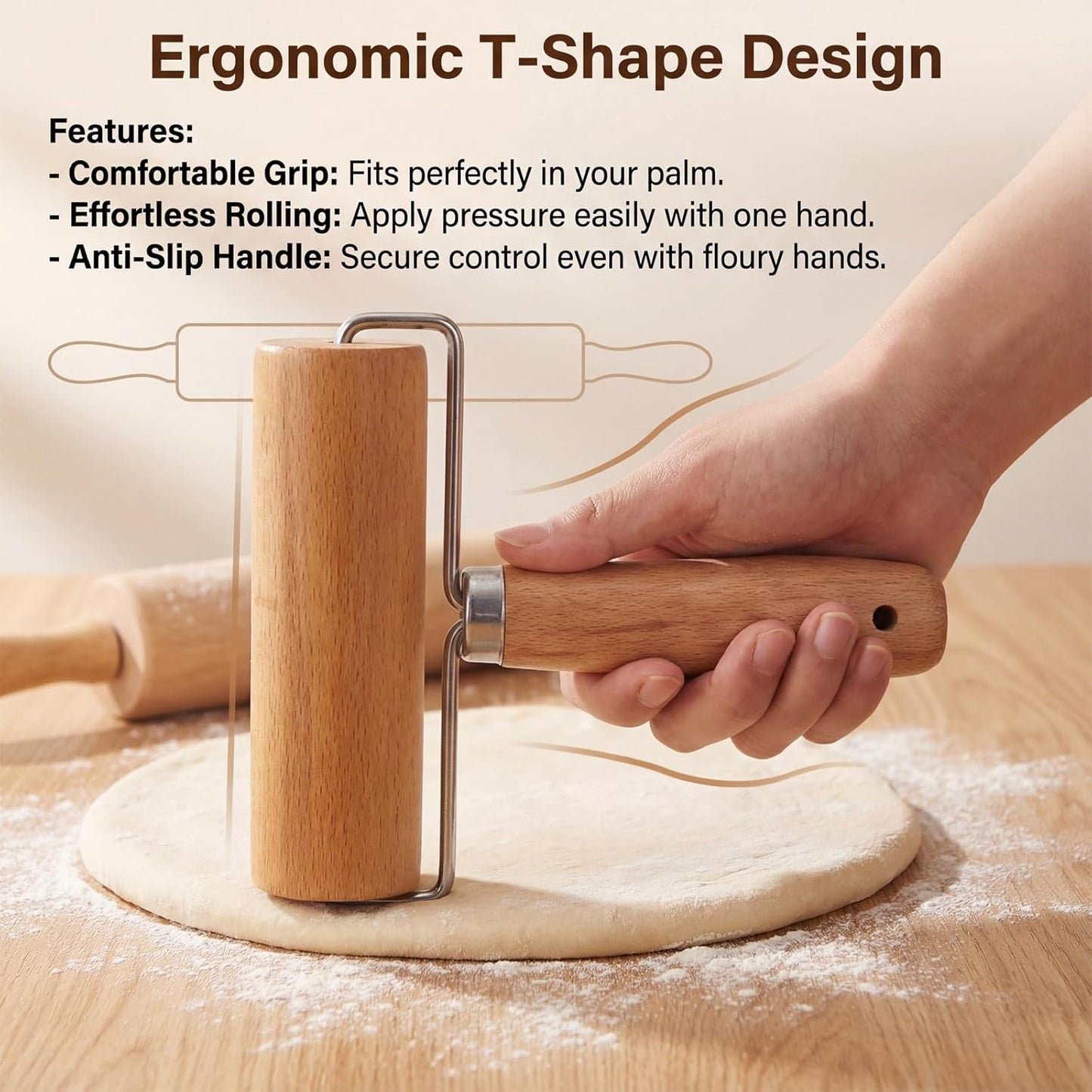 2 Pcs Pastry Roller, Wooden Rolling Pins Pizza Dough Roller Non-Stick Mini Rolling Pin for Pizza, Cookie, Pie, Dumpling, Home Kitchen Baking and Cooking