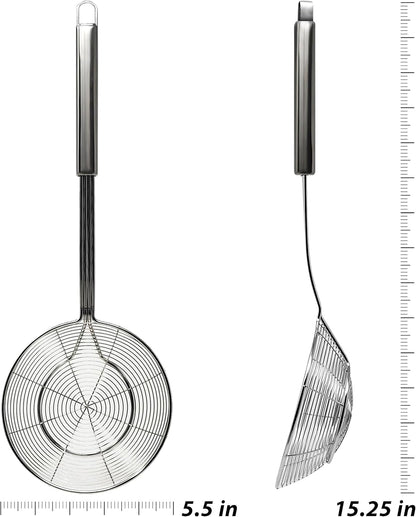 Makerstep Premium Stainless Steel Spider Strainer Skimmer Ladle, Kitchen Utensils Wire Strainer Pasta Strainer Spoon, 5.5 Inch