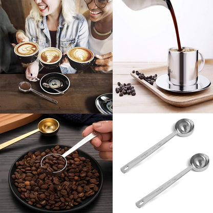 2 Pack Coffee Scoop, Tablespoon measure spoon contains 1 tablespoon (15ml) and 2 tablespoons (30ml), Stainless steel long handle coffee spoon silver