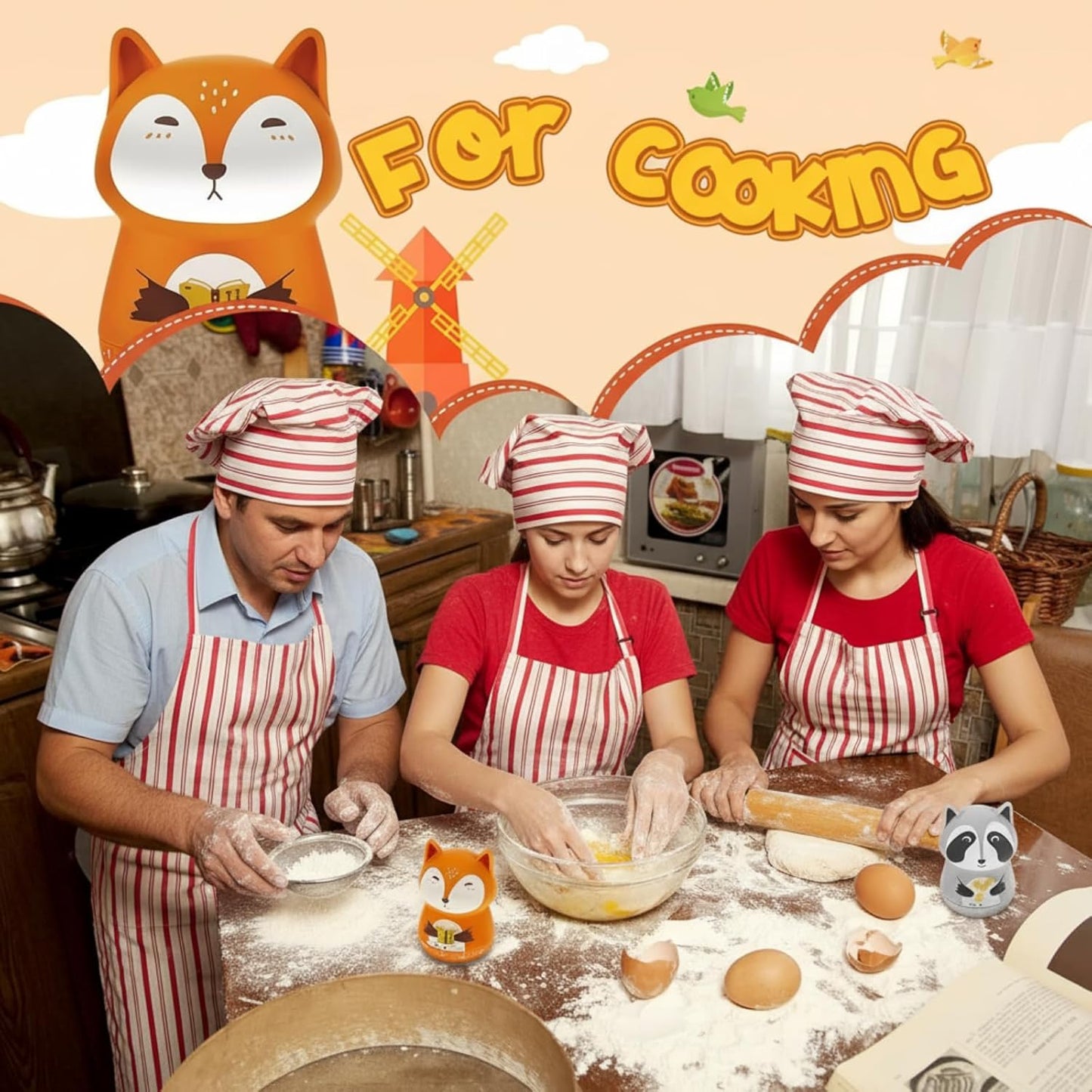Amylove 4 Pieces Cute Kitchen Timer Animal Mechanical Manual Fox Raccoon Bear Wolf 60 Minutes Loud Alarm Egg Windup Timer for Adults Christmas Home Cooking Baking Fitness Beauty