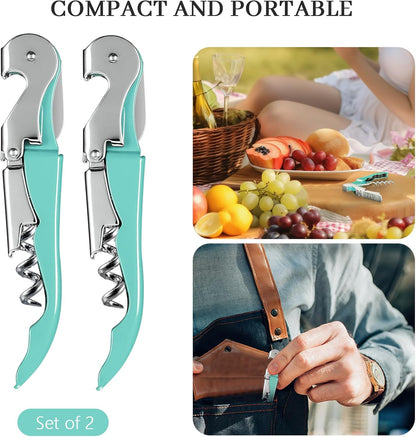 HYZ 2-Pack Wine Opener Waiter Corkscrew, Professional Wine Key for Servers, Bartender, with Foil Cutter, Manual Wine Bottle Opener Double Hinged (Black)