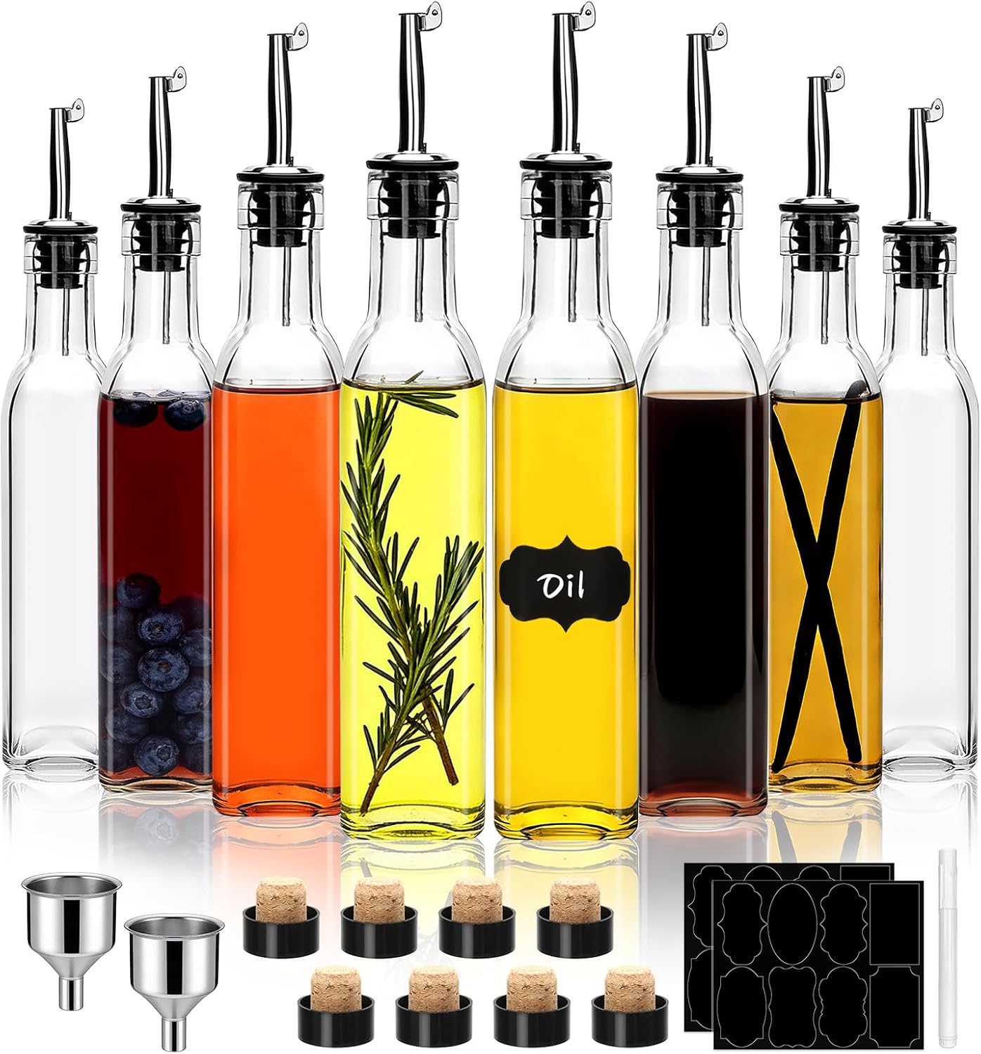 Salzesfalls 8 Pack 17oz Olive Oil Dispenser Bottle,Oil Dispenser for Kitchen, Cooking Oil Dispenser,Vinegar Cruet Bottle with Pourers