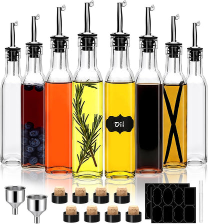 Salzesfalls 8 Pack 17oz Olive Oil Dispenser Bottle,Oil Dispenser for Kitchen, Cooking Oil Dispenser,Vinegar Cruet Bottle with Pourers