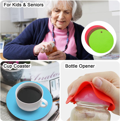 uxcell 3pcs Silicone Jar Opener Pads, 17.5cm/7" Texture Can Opener Multipurpose Round Bottle Lid Opener Non-Slip Coasters for Weak Hands Seniors Children, Orange, Blue, Gray