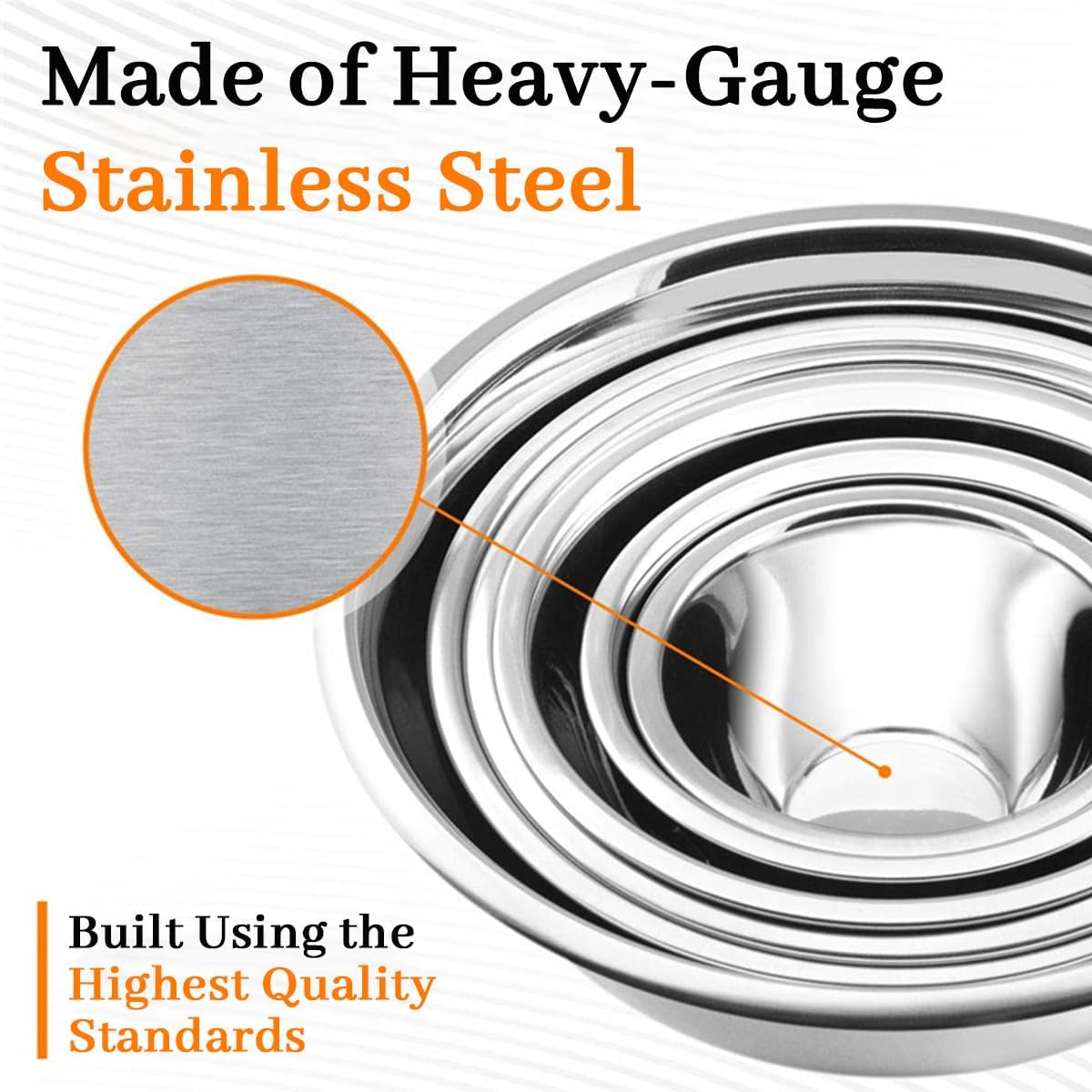 Mixing Bowls, 5Pcs Stainless Steel Mixing Bowl Set, Utensils for the Kitchen, Multifunctional, Stackable, Dishwasher Safe, 3.75L / 3.25L / 2.5L / 2L / 1.3L (With lid)