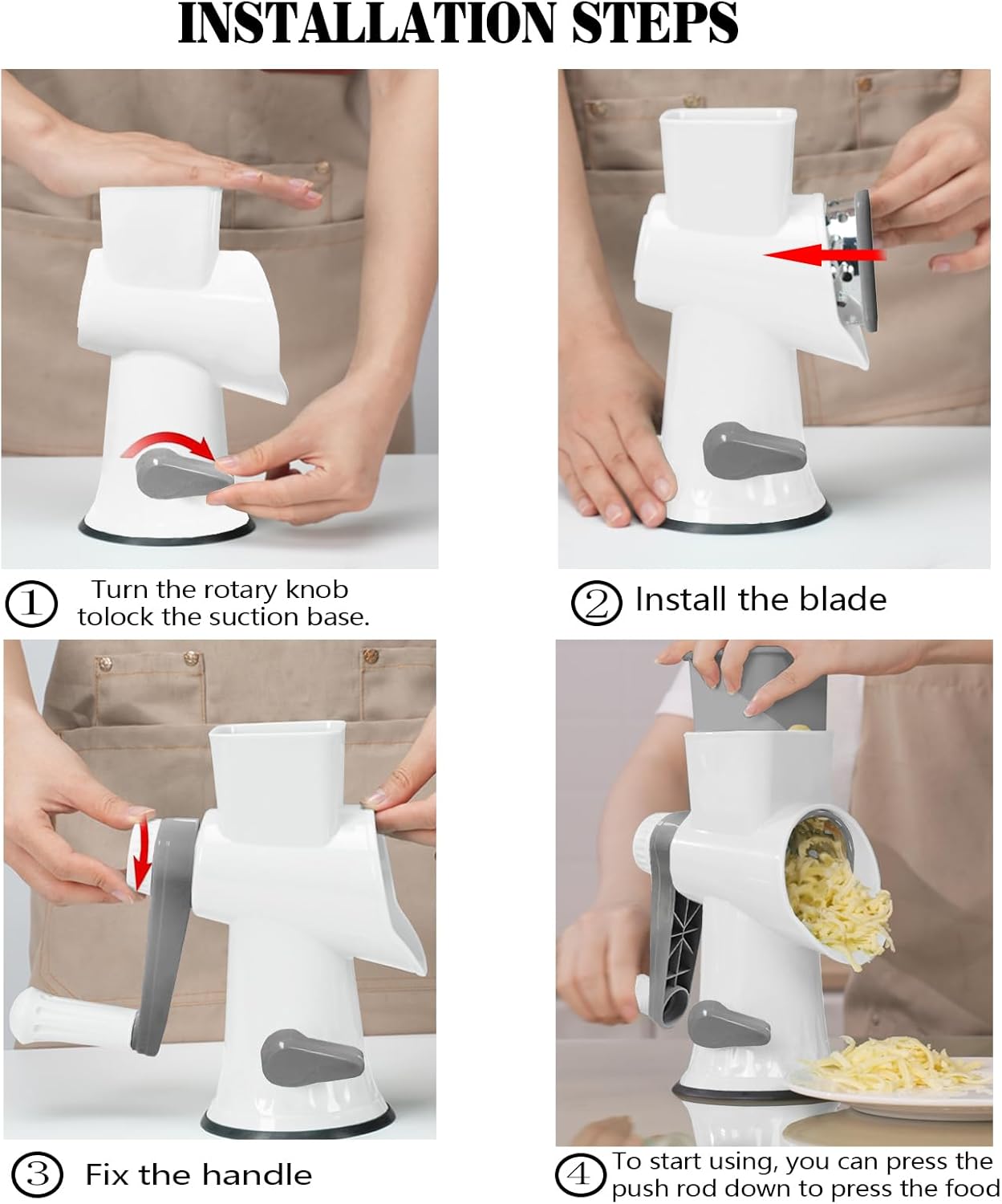 Cheese Grater with Handle,Multifunctional Rotary Cheese Grater,Kitchen Cheese Shredder Can Easily Chop Vegetables,Potatoes,Carrots,Etc.The Suction Cup is Stable and Easy to Clean (light green)