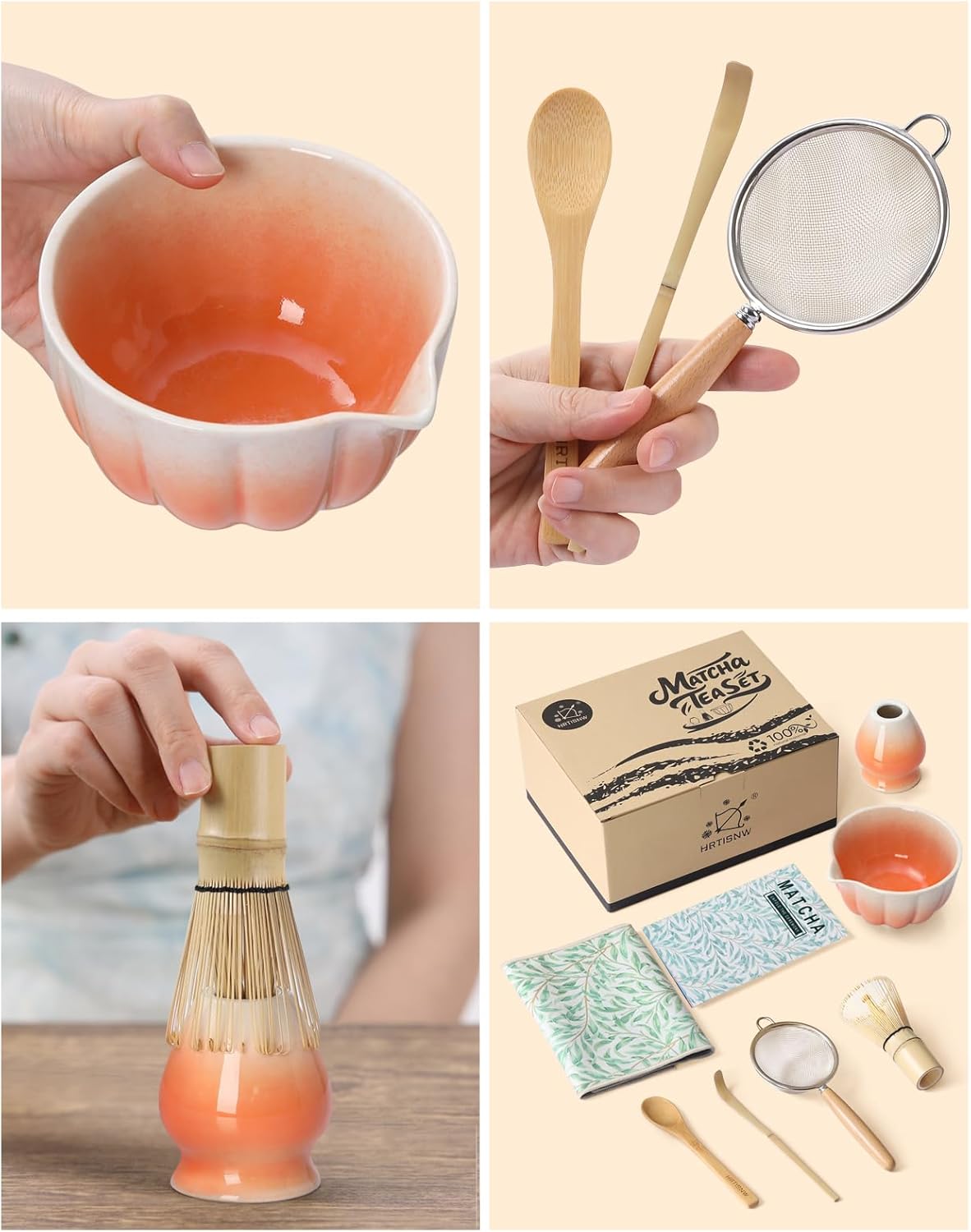 Matcha Whisk Set, 7 Pcs, Matcha Kit Includes Matcha Bowl, Matcha Whisk and Holder, Bamboo Scoop, Spoon, Sifter and Tea Towel, Matcha Set, Gift for Matcha Lovers & Beginners (Pink)