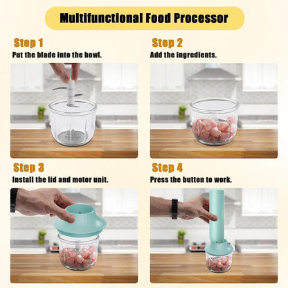 Cordless Hand Mixer MixgoII, Handheld Mixer Electric Whisk & Milk Frother, Hand Held Mini Mixers, Rechargeable Hand Mixer and Whisker, Food Processor for Cooking, Food Chopper, 4-Speed, 10Oz