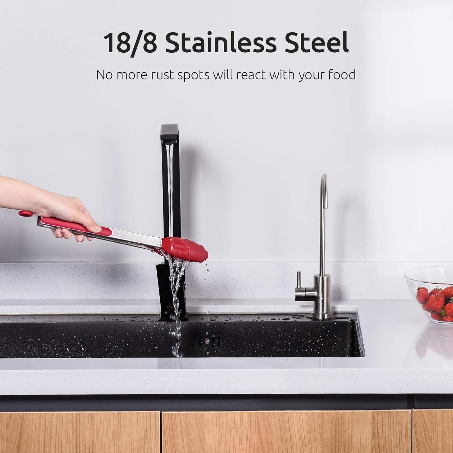 600ºF Heat Resistant Kitchen Tongs: U-Taste 7/9/12 inch Silicone Cooking Tong Set with Non Stick Rubber Tips and Silicon Coated 18/8 Stainless Steel Handle for Serving Grilling Salad(Midnight Blue)
