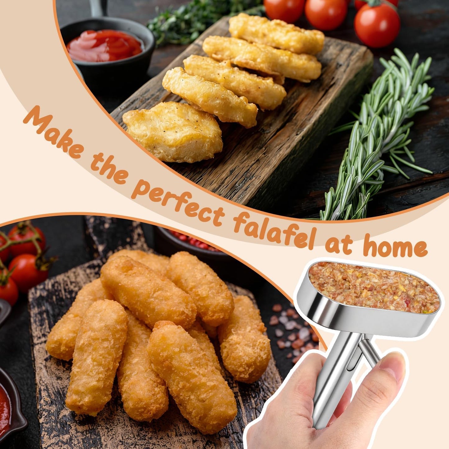 Falafel Scoop Maker, Stainless Steel Falafel Press Mold, Easy to Use and Clean, Non-Stick Meatball Press, Scoops, Middle Eastern Kitchen Tool (4cm)