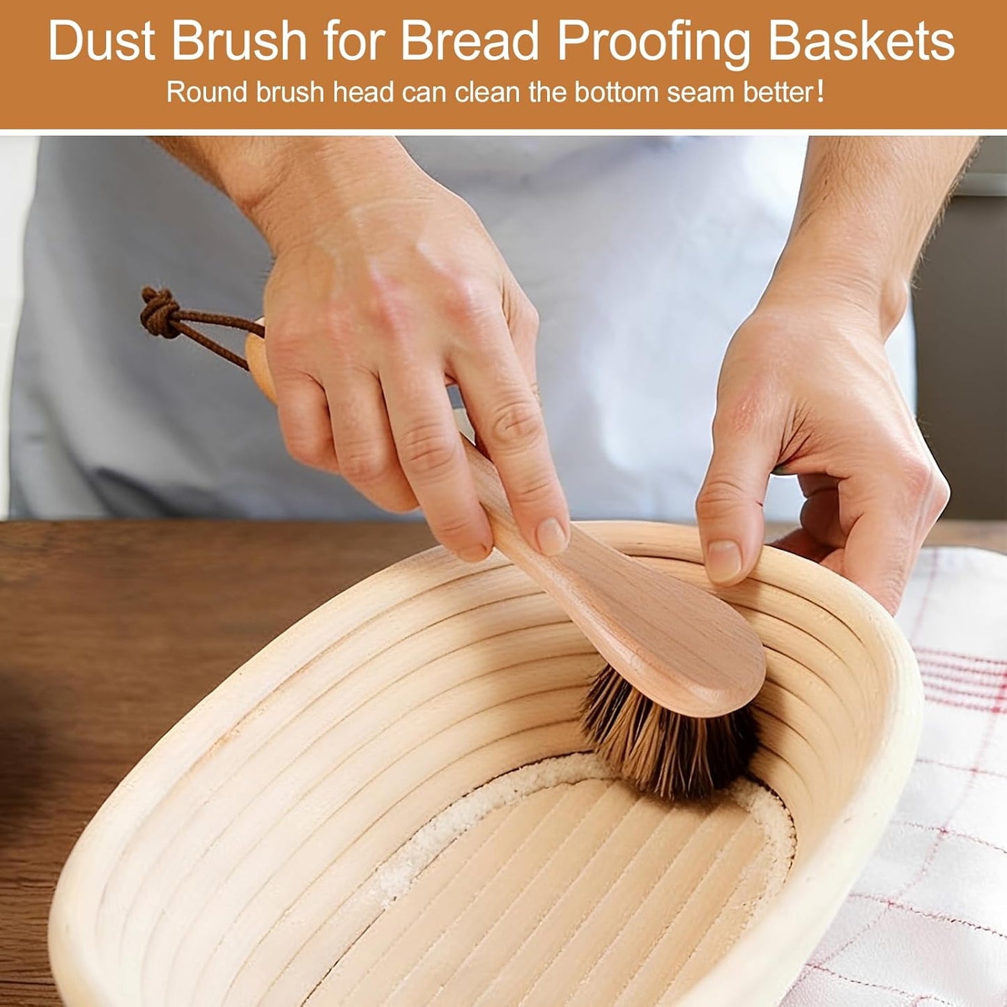 Natural Horsehair Cleaning Brush for Banneton Proofing Baskets, Round Sourdough Bread Basket Scraper & Flour Crumb Brush, Beech Wood Handle, Shed-Free Baking Supplies