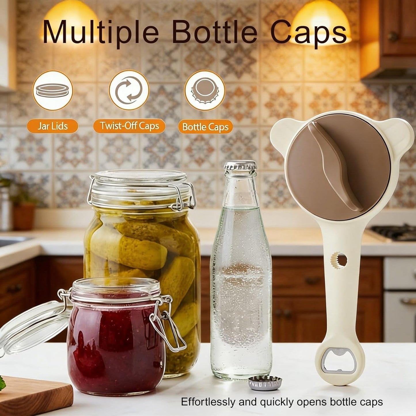 2PCS 2026 New 4-in-1 Jar Opener, Multi-Functional Jar & Bottle Opener for Seniors & Arthritis Sufferers, Adjustable Lid Gripper with Non-Slip Teeth for Kitchen Jars (1”-3.5”), Cans, Wine Bottles