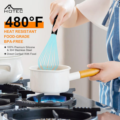 HOTEC 4 Pieces Silicone Whisks Set, Wire Balloon Whisks for cooking Egg Beater, Non-slip Handle Whisk for Non-stick Cookware Perfect for Cooking, Stirring, Beating and Blending (Multicolor)