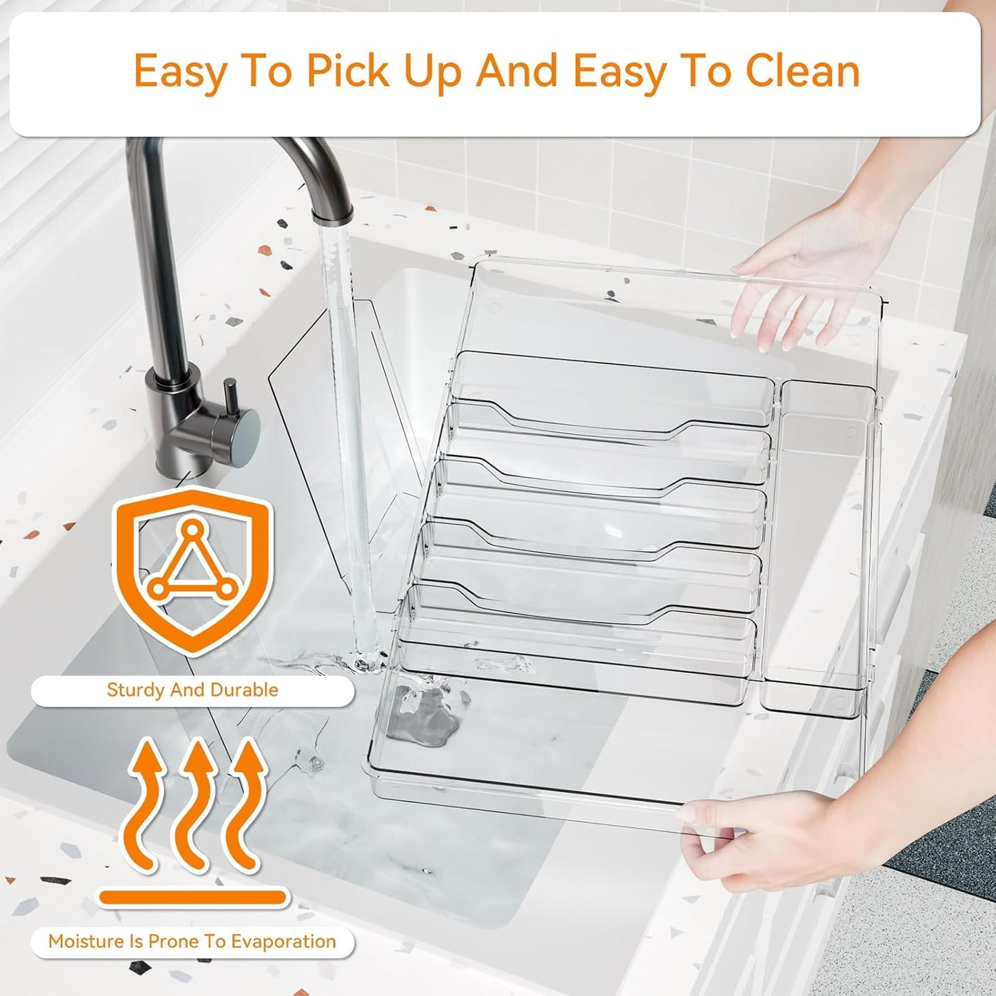 Yieach Acrylic Clear Expandable Kitchen Utensil Drawer Organizer and Silverware Organizer,BPA FREE Adjustable Silverware Tray for Drawer Cutlery,Spatula,Tools,Flatware Organizers,Fork and Spoon Holder