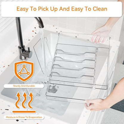 Yieach Acrylic Clear Expandable Kitchen Utensil Drawer Organizer and Silverware Organizer,BPA FREE Adjustable Silverware Tray for Drawer Cutlery,Spatula,Tools,Flatware Organizers,Fork and Spoon Holder