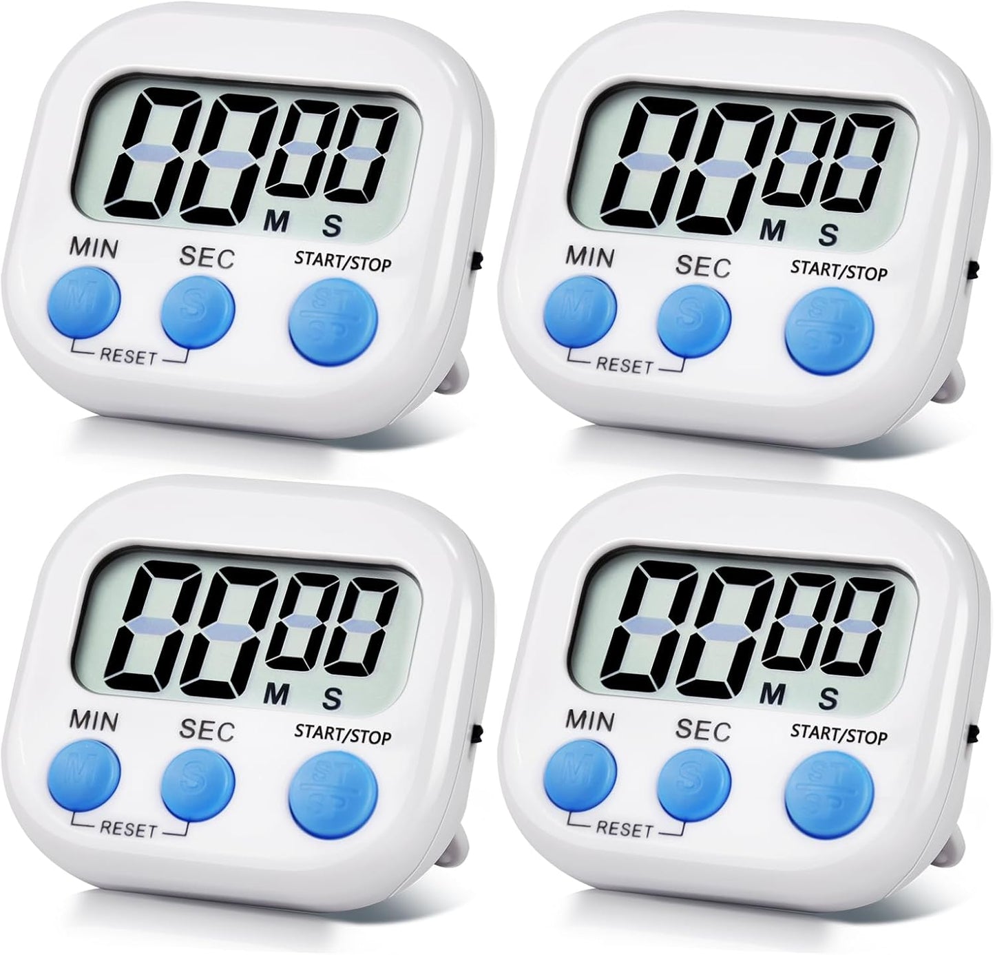 4 Pack Digital Kitchen Timer Magnetic Digital Timer with Big Display Loud Ring Cooking Timers for Cooking, Game, Gym, Break Time, Classroom(4, Pink, Green, Orange, White)