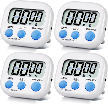 4 Pack Digital Kitchen Timer Magnetic Digital Timer with Big Display Loud Ring Cooking Timers for Cooking, Game, Gym, Break Time, Classroom(4, Pink, Green, Orange, White)
