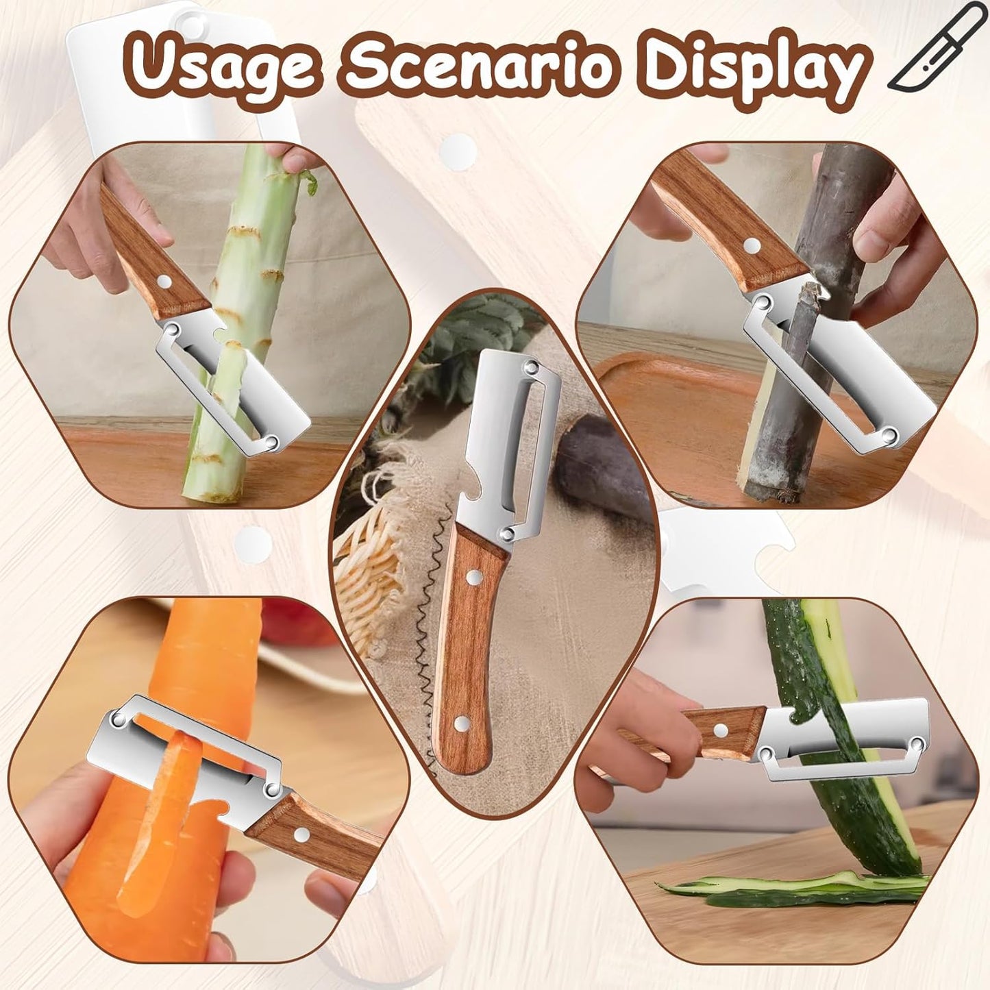 Premium Vegetable Peeler with Wooden Handle and Bottle Opener, Multi Functional Vegetable Peeler for Kitchen, Stainless Steel Blade Kitchen Tool for Vegetables or Fruits That Need to Be Peeled(1PCS)