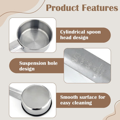 4 Pcs 1/4 Inch Cup Scoop, Stainless Steel 2 oz Measuring Cup, 60ml Metal Coffee Measuring Cup for Cooking, Baking, Kitchen Wet and Dry Ingredients, Dishwasher Safe, Comfortable Hand Feel