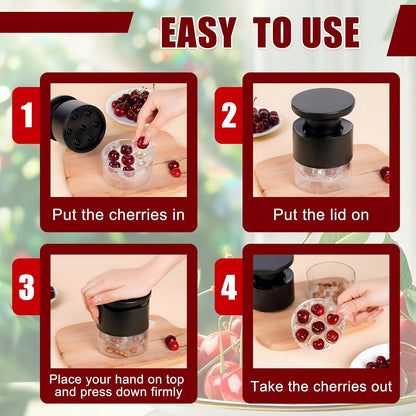 Cherry Pitter Multiple,2025 Quickly Release Multi Cherries Stoner Pitter,7-Hole Push Button Cherr'y Core Pit'ter Tool with Splatter Protector,Pit Seed Remover for Making Cherry Jam, Black
