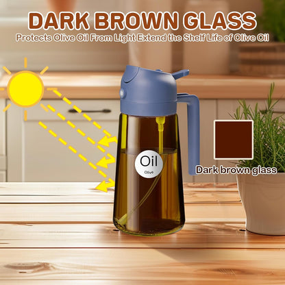 YARRAMATE 16oz/470ml Light Blocking Oil Sprayer for Cooking with Stickers, Food-Grade 2 in 1 Olive Oil Dispenser Bottle for Kitchen, Premium Dark Amber Glass Oil Bottle for Air Fryer, BBQ (Black)