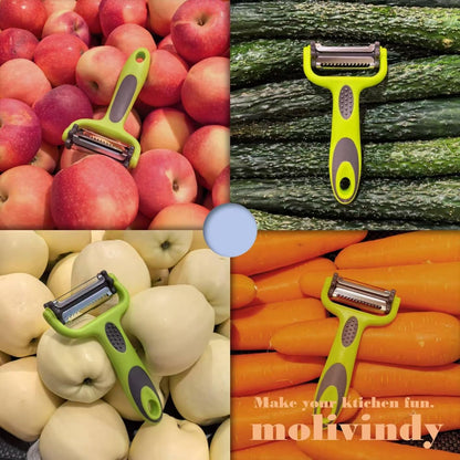 Julienne Peeler, Potato Vegetable Peeler for Kitchen, I and Y Potato Peelers for Apple Fruit Carrot Zucchini Cucumber Veggie, 3 in 1 Blade Spin Design With Julienne Peeler, Anti-Slip Handle