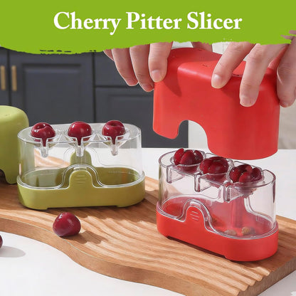 3-in-1 Cherry Pitter and Slicer, Manual Cherry Core Remover Tool Cuts Cherries in Half, for Kitchen Baking Making Cherry Jam Saving Time & Effort(Red)