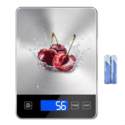 Digital Kitchen Scale, 33lb Food Scale Precisely Measures Grams and Ounces for Baking, Cooking, and Meal Prep, Rechargeable 304 Stainless Steel with LCD Display, Batteries and USB Charging Included